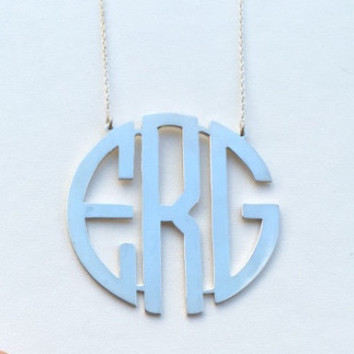Circle Block Monogram Necklace- 925 Sterling Silver-Handmade 3 Initial Necklace-Name Necklace-Monogrammed Necklace-1.50''