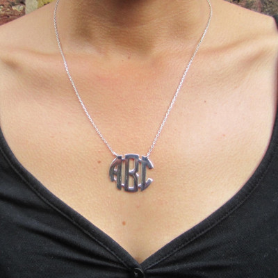 Circle Block Monogram Necklace- 925 Sterling Silver-Handmade 3 Initial Necklace-Name Necklace-Monogrammed Necklace-1''