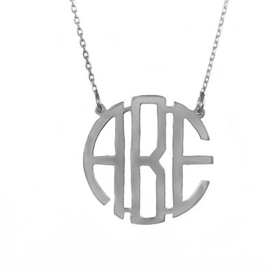 Circle Block Monogram Necklace- 925 Sterling Silver-Handmade 3 Initial Necklace-Name Necklace-Monogrammed Necklace-1''