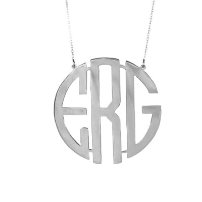 Circle Block Monogram Necklace- 925 Sterling Silver-Handmade 3 Initial Necklace-Name Necklace-Monogrammed Necklace-2''