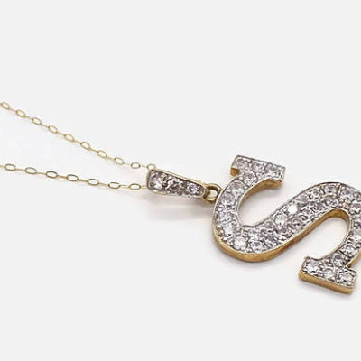 Cubic Zirconia Initial Necklace, Womens Necklace, Cubic Zirconia Necklace, Initial Necklace, Womens Gold Necklace, Gold Initial Pendant