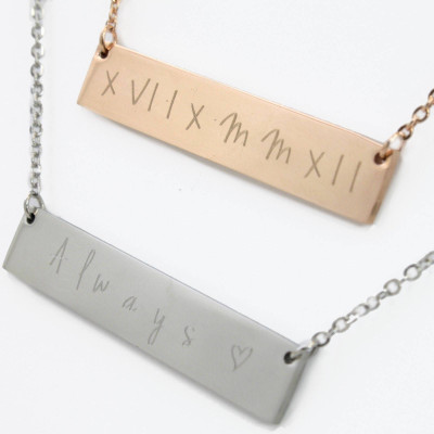 Custom Personalised Engraved Name Date Bar Necklace Rose Gold Silver Bridesmaid Sexy Stylish New Year Gift Best For Wify Diffrent Unique