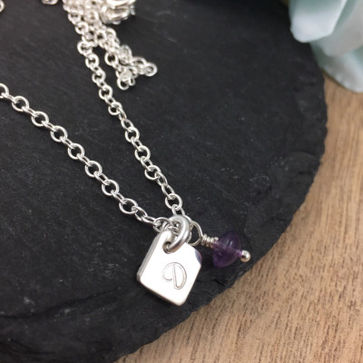 Dainty Birthstone Initial Necklace, Birthstone Necklace, Monogram Necklace, Sterling Silver Necklace