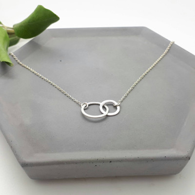 Dainty Karma Necklace in Silver, Two circles layering necklace, gift-for-her