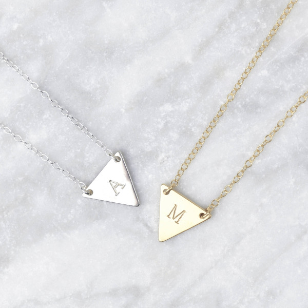 Dainty Triangle Necklace - Triangle Initial Necklace - Dainty Geometric Necklace - Initial Jewelry - Personalised Necklace - Sterling Silver