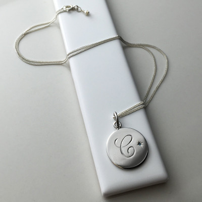 December Birthstone Initial Necklace in Sterling Silver