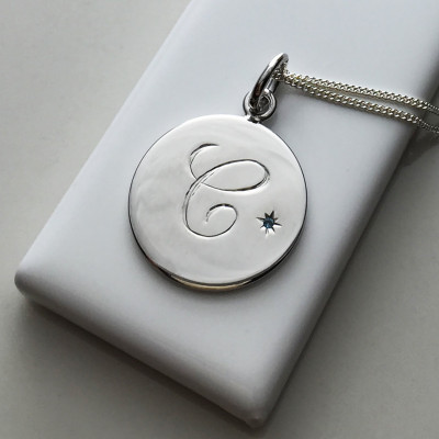 December Birthstone Initial Necklace in Sterling Silver
