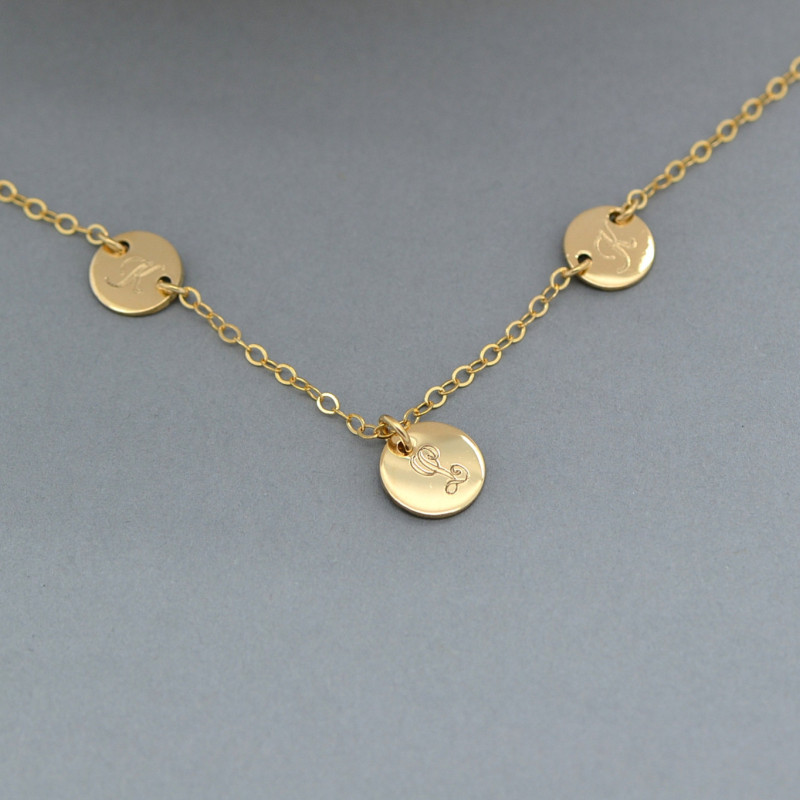 Disc Monogram Necklace - Personalized Monogram Necklace - Gold Monogram Necklace - Dainty Monogram Necklace - Dainty initials Disc Necklace