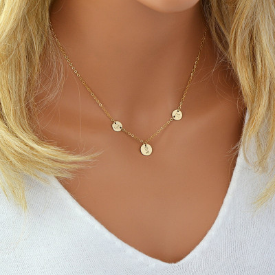 Delicate Personalized Disc Necklace, 3 Initial Necklace, Monogram Necklace Gold or Silver, Dainty Personalized Necklace