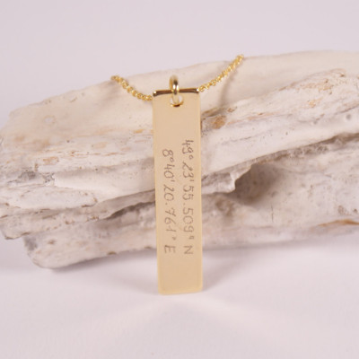 Delicate engraved necklace with coordinates, gold plated personalized necklace, necklace with name, layering necklace, friendship