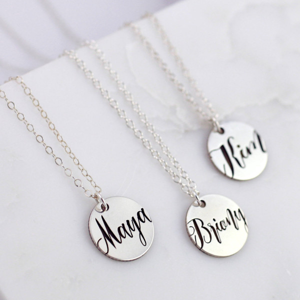 Disc Name Necklace | Sterling Silver | Dainty Name Necklace | Nameplate | Custom Name Necklace | Name Plate Necklace | Silver Name Plate |