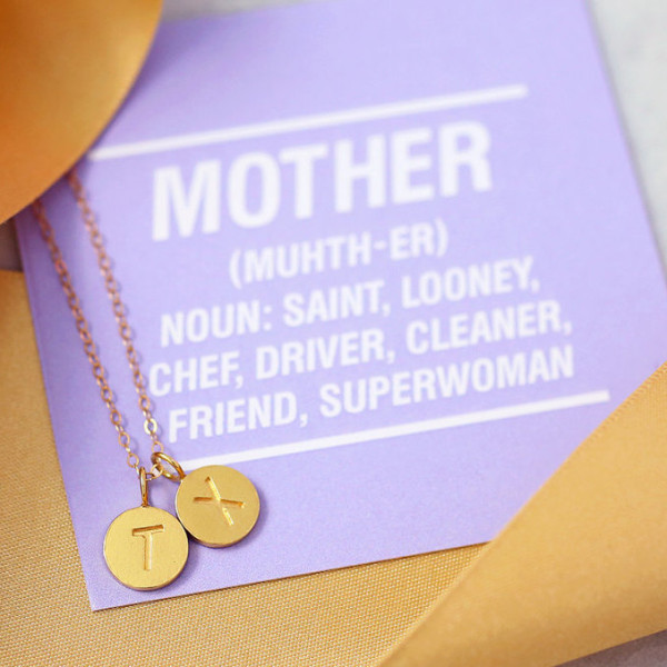 Disc Necklace | Funny Card for Mom | 18k Initial Necklace | Mommy Jewelry Gift | Dainty Thin Chain | Letter Necklaces | Funny Love Card|G