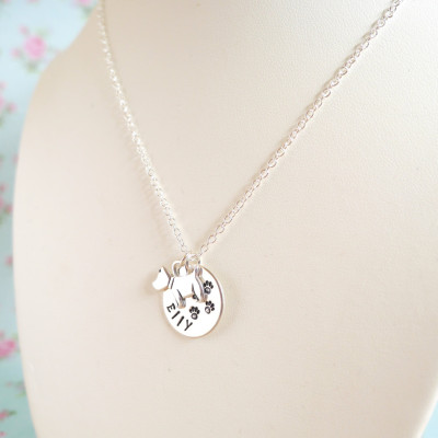 Dog Paw Necklace, Mothers Day Gift for Dog Lover, My Dog, Personalised Dog Necklace, Sterling Silver, Animal Jewellery, Dog Name