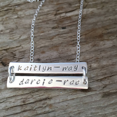 Double Bar Necklace Made in Sterling Silver Engraved with Names or Dates of your choice, Personalised gift for Mum, Sister, Auntie, Grandma