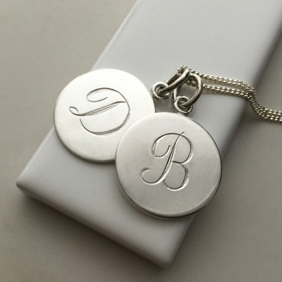 Double Disc Initial Necklace in Sterling Silver