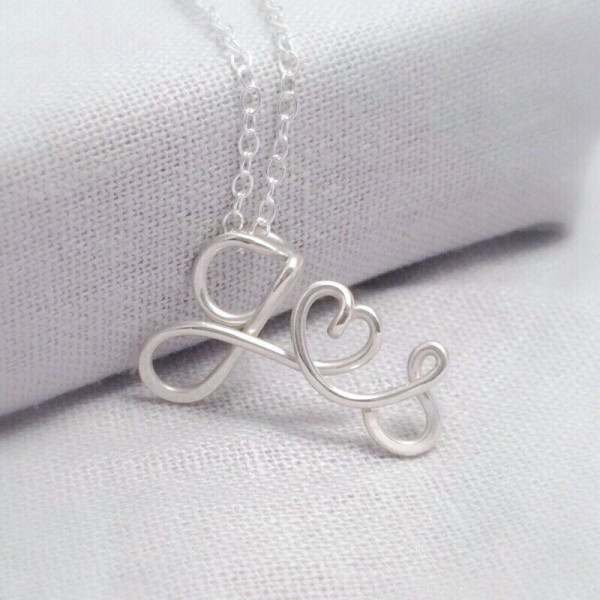 Double Initial Necklace | Sterling Silver Couples Initials Necklace | Girlfriend Necklace | Children's Initials Necklace | Jewellery UK
