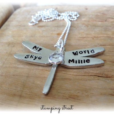 Dragonfly Necklace, Personalised Necklace, Personalized Necklace, Gifts for Mummy, Gifts for Mothers Day, Gifts for Wife, From Husband, Mom