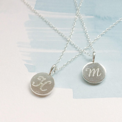 Engraved Letter Necklace - Silver Disc Initial Necklace - Silver Initial Necklace -Personalised Necklace - Initial Disc Charms