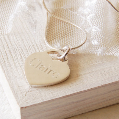 Engraved Princess Heart Necklace ~ Personalised Wedding, Anniversary, Birthday, Bridesmaid Gift