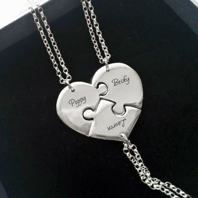 Family Name Necklace For 3 Sterling Silver Puzzle Piece Necklaces