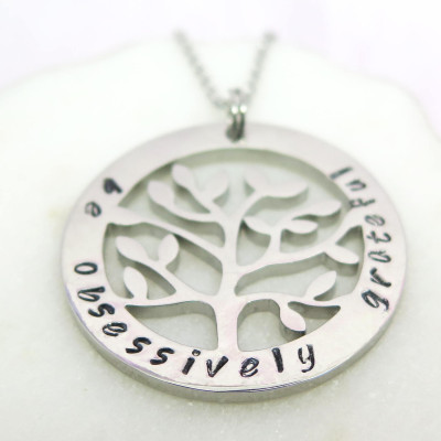 Family Tree Necklace - Personalized Jewelry - Personalized Necklace - Tree Necklace - Tree-of-life - Hand Stamped - Handstamped