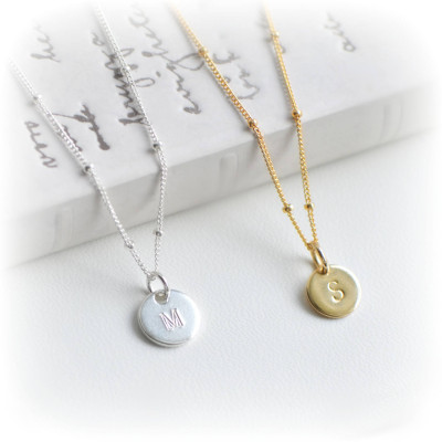 Gift For Her, Initial Necklace, Personalised Disc Necklace, Monogram Necklace, Delicate Small Disc, Silver Gold Initial Necklace,  Blissaria
