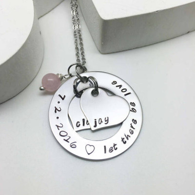 Gift for Wife - 1st Anniversary Gift - Hand Stamped Jewelry - Personalized Necklace - Custom Gift - Date Pendant - Wedding Anniversary