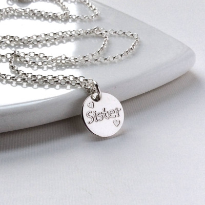 Gift for sister, personalised sterling silver necklace for sister, sister birthday, engraved necklace, sterling silver