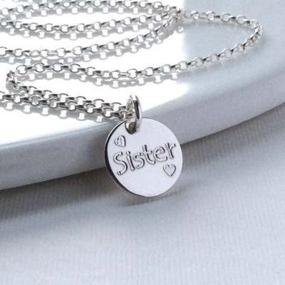 Gift for sister, personalised sterling silver necklace for sister, sister birthday, engraved necklace, sterling silver
