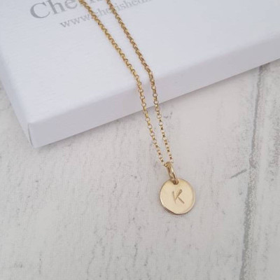 Gold Initial Necklace, Personalised initial necklace, Christmas gift idea, Personalised mini disc, Initial disc necklace, Initial Pendant