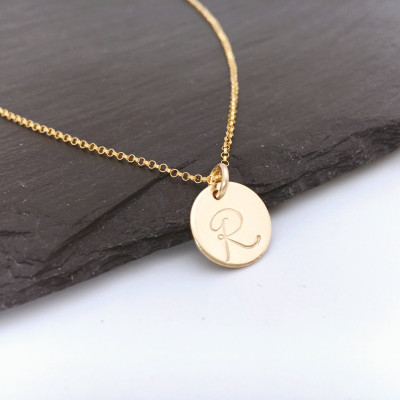 Gold initial necklace, hand stamped initial pendant, personalised gold charm necklace, gift for daughter, graduation gift, gift for her