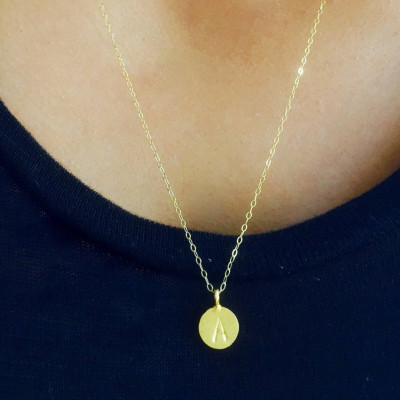 Gold initial necklace, personalized jewelry, custom hand stamped, short goldnecklace, letter necklace, gold dot necklace, name necklace