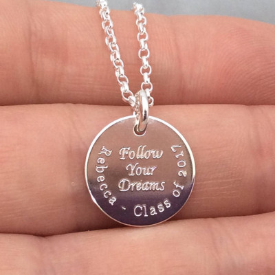 Graduation gift, graduation necklace, personalised, graduate gift, keepsake gift, engraved necklace, disc necklace, sterling silver,