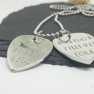 Guitar Pick Necklace Personalised , Anniversary Gifts for Boyfriends Husbands, Custom Hand Stamped Mens Jewelry, Name Necklace for Men