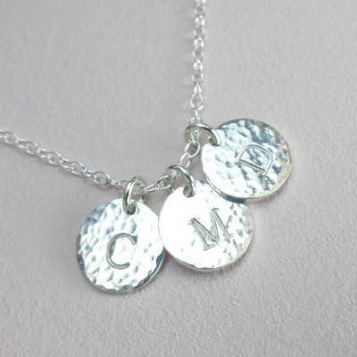 Hammered Necklace - 3 Discs -  Personalised Necklace - Initials Necklace - Sterling Silver - Letter Necklace - Multiple Discs - Gift for Her