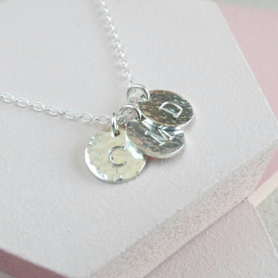 Hammered Necklace - 3 Discs -  Personalised Necklace - Initials Necklace - Sterling Silver - Letter Necklace - Multiple Discs - Gift for Her