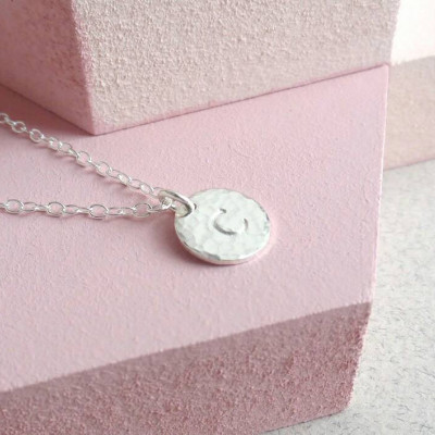 Hammered Necklace - Tiny Disc - Initial Necklace - Custom Letter - Personalised Necklace - Dainty Necklace - Bridesmaid Gift - Gift for Her