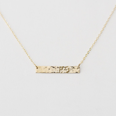 Hammered bar necklace - 18k gold fill horizontal bar - minimal gold bar necklace - rose gold fill bar - sterling silver