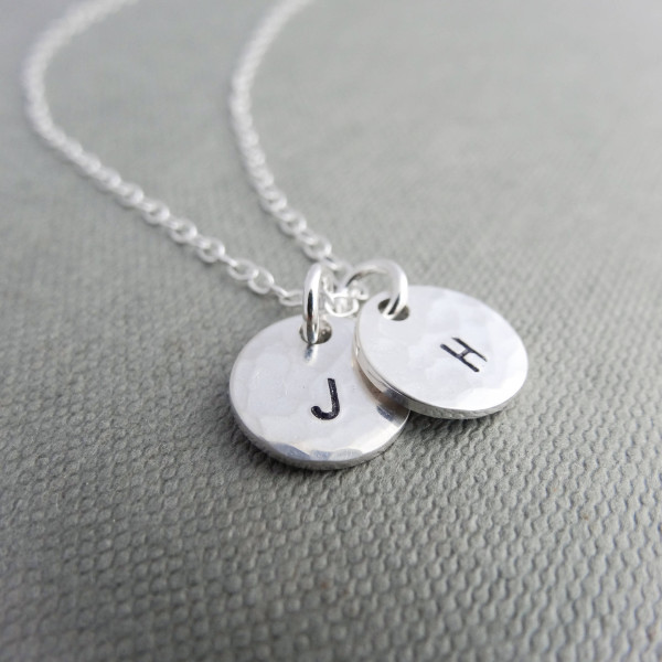 Hammered initial necklace - letter necklace, initial necklaces for women, personalised letter necklace, bridesmaid gift, sterling silver
