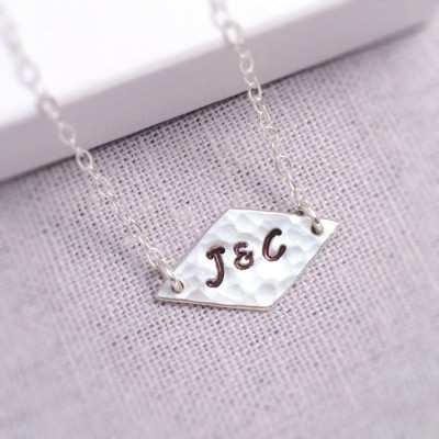 Hand Stamped Double Initial Necklace | Sterling Silver Couples Necklace | Personalised Geometric Necklace | Gift for Mother