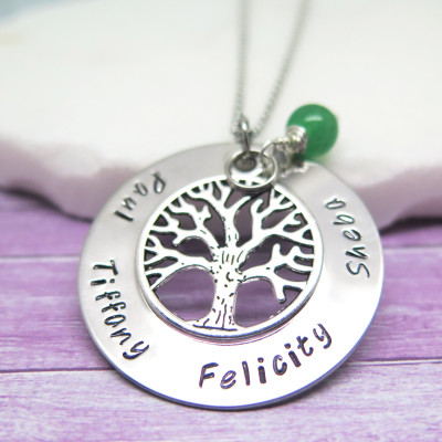 Hand Stamped Jewelry - Mother Necklace - Name Necklace - Tree Necklace - Grandma Necklace - Kids Name Necklace -  Personalized Necklace