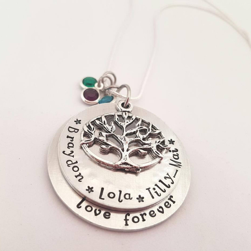Hand Stamped Mothers Necklace With Childrens Names Grandma