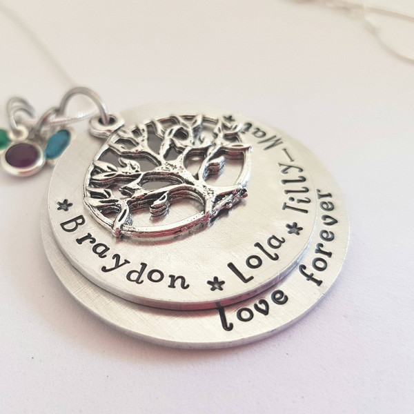 Hand Stamped Mothers Necklace with Children's Names, Grandma Necklace from grandchildren, Birthday Gift Idea for Aunt, Family Tree Necklace