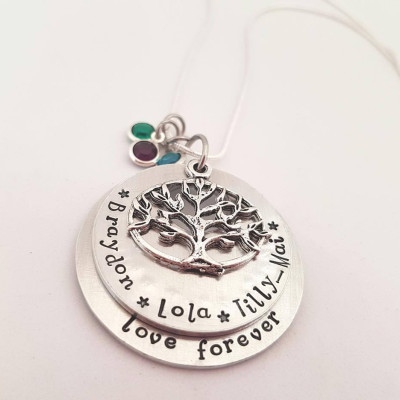 Hand Stamped Mothers Necklace with Children's Names, Grandma Necklace from grandchildren, Birthday Gift Idea for Aunt, Family Tree Necklace