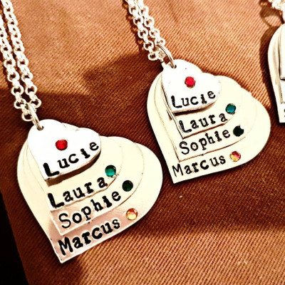 Hand stamped family necklace, personalised necklace, name necklace, sentimental jewelry, unique necklace - birthstone necklace, bespoke