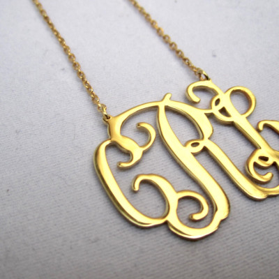 Handmade Personalised Monogram Necklace-18K Gold Plated- 925 Sterling Silver-Name Necklace-Initial Necklace-1.50''