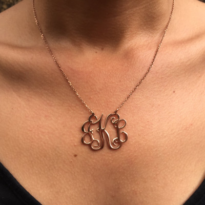 Handmade Personalised Monogram Necklace-18K Rose Gold Plated - 925 Sterling Silver-Name Necklace-Initial Necklace-1.75''