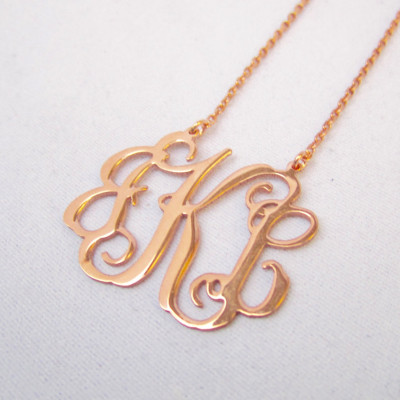 Handmade Personalised Monogram Necklace-18K Rose Gold Plated - 925 Sterling Silver-Name Necklace-Initial Necklace-1.75''
