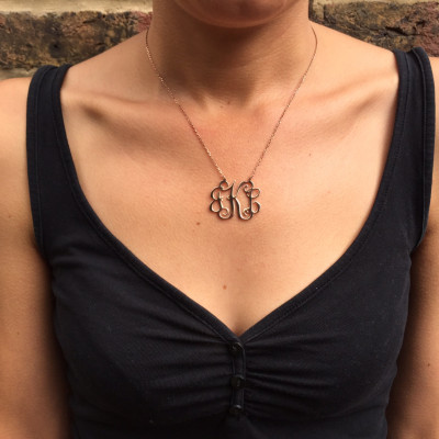 Handmade Personalised Monogram Necklace-18K Rose Gold Plated - 925 Sterling Silver-Name Necklace-Initial Necklace-1.50''