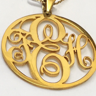Handmade Personalised Round Monogram Necklace-18K Gold Plated-925 Sterling Silver-Name Necklace-Initial Necklace- 1.75''